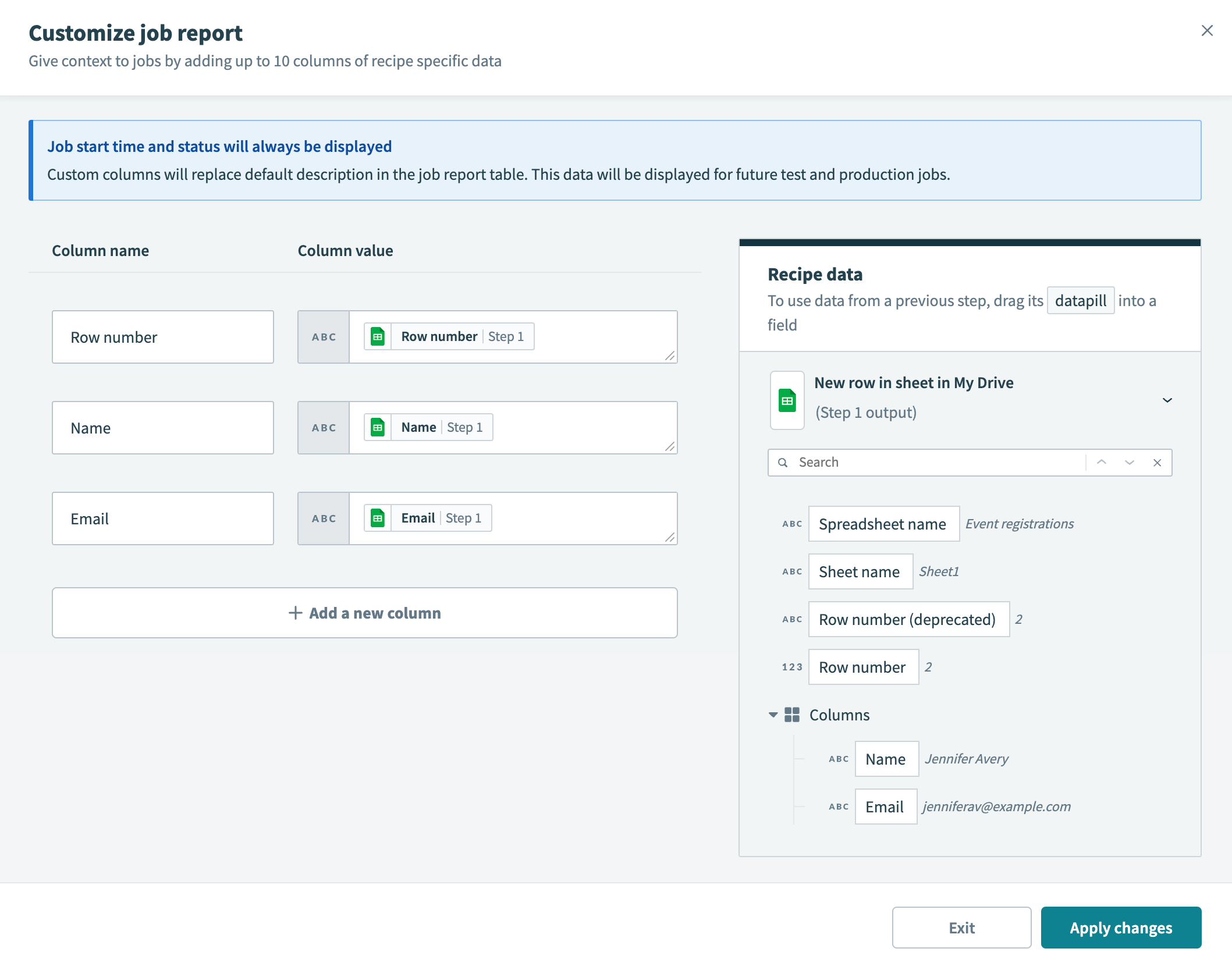 Customize the job report