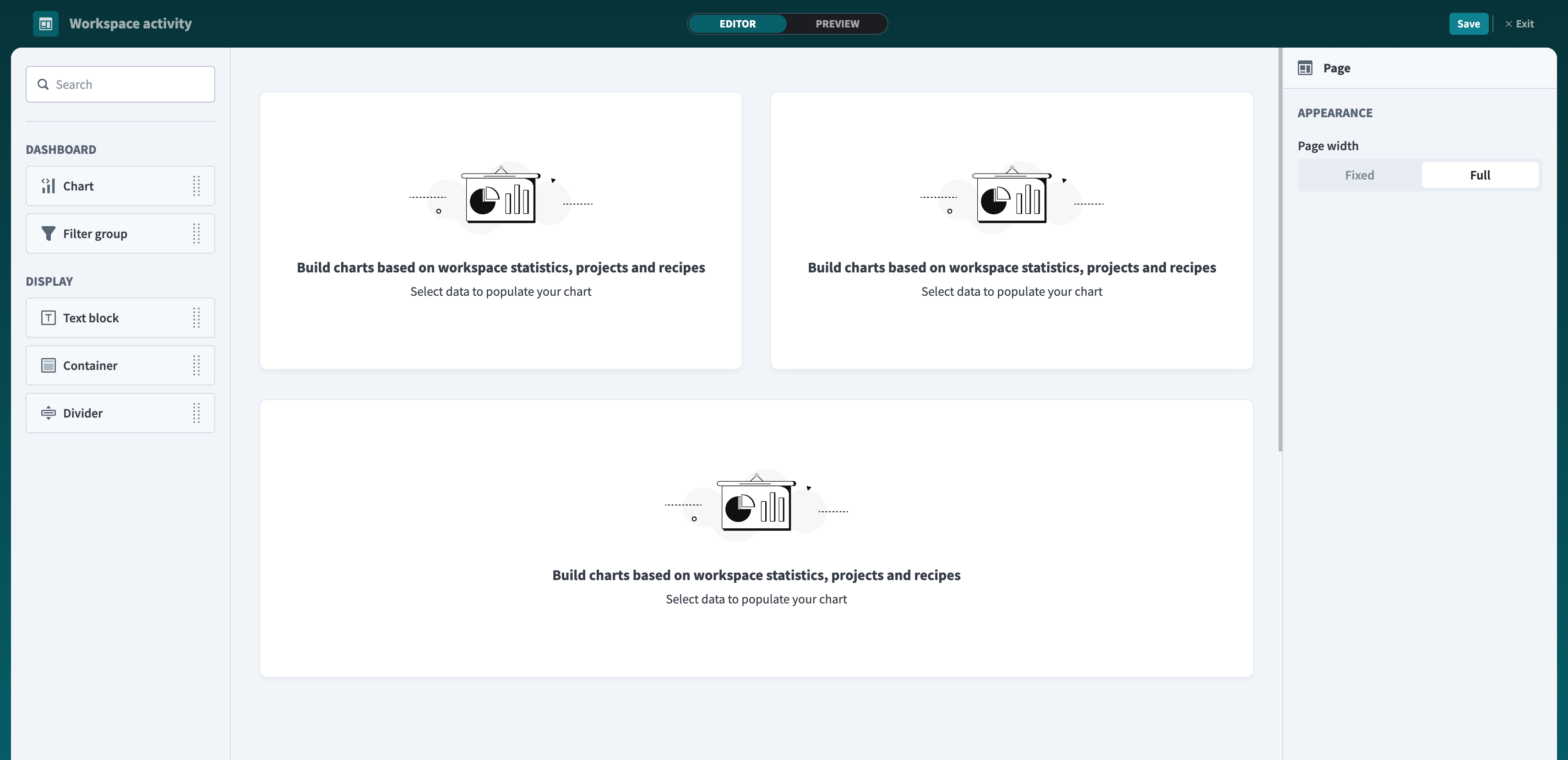 Dashboard editor with Query builder