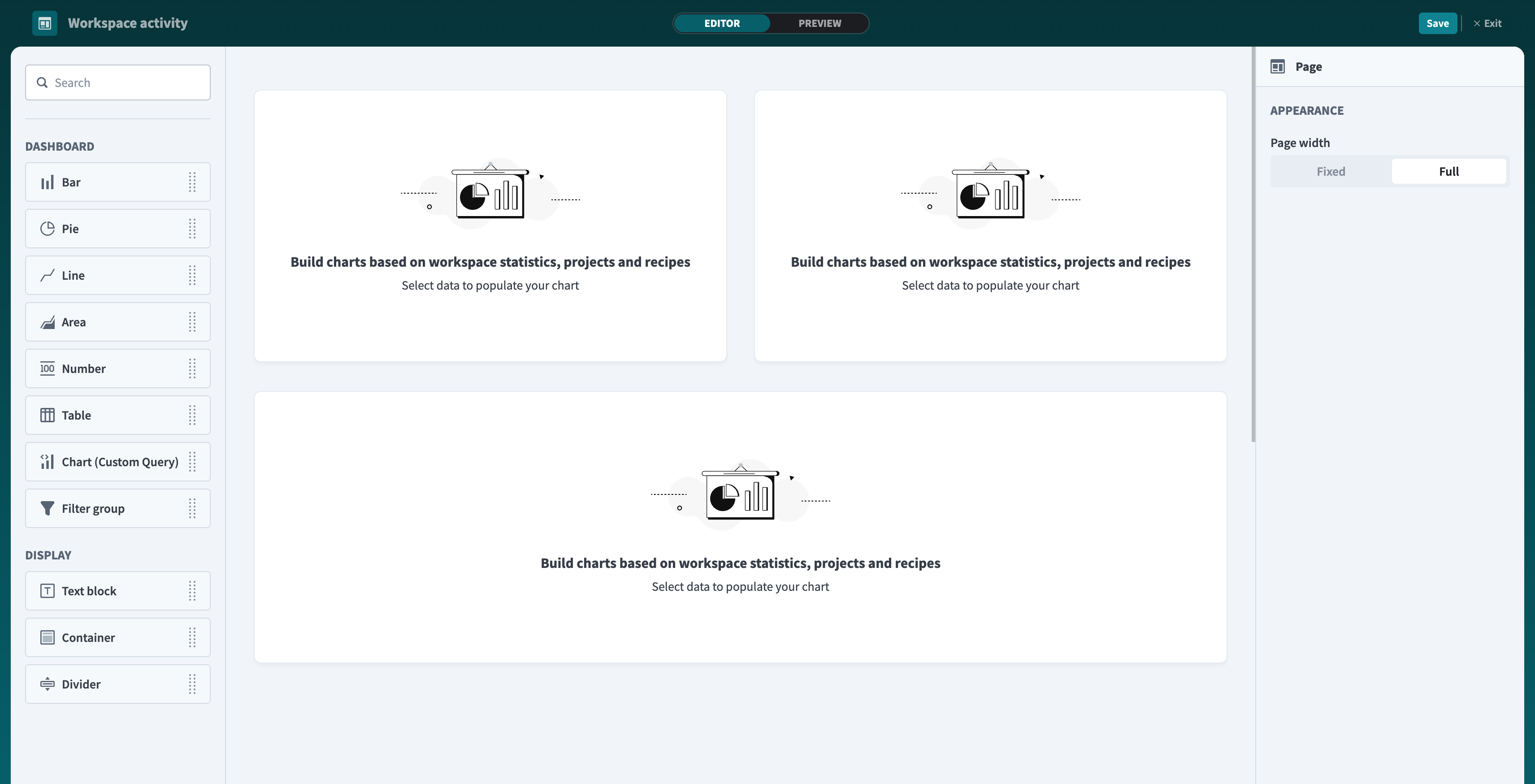 Dashboard editor with Report builder