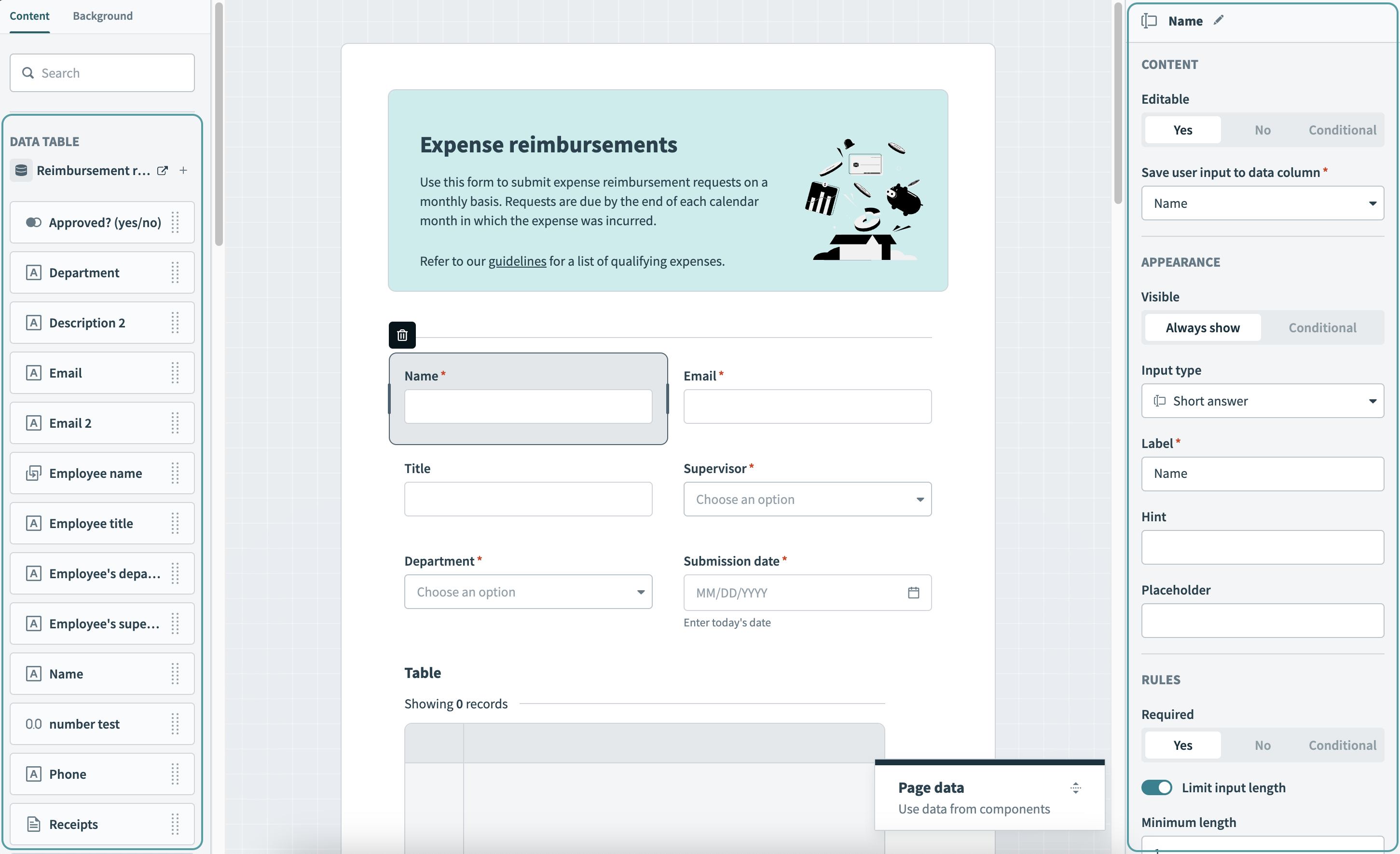 Each component represents a column