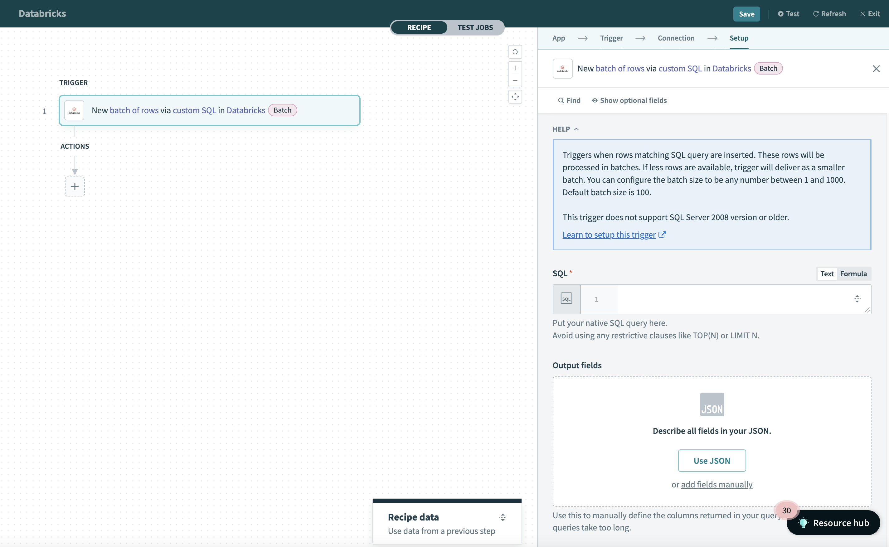 New rows using custom SQL (batch) trigger