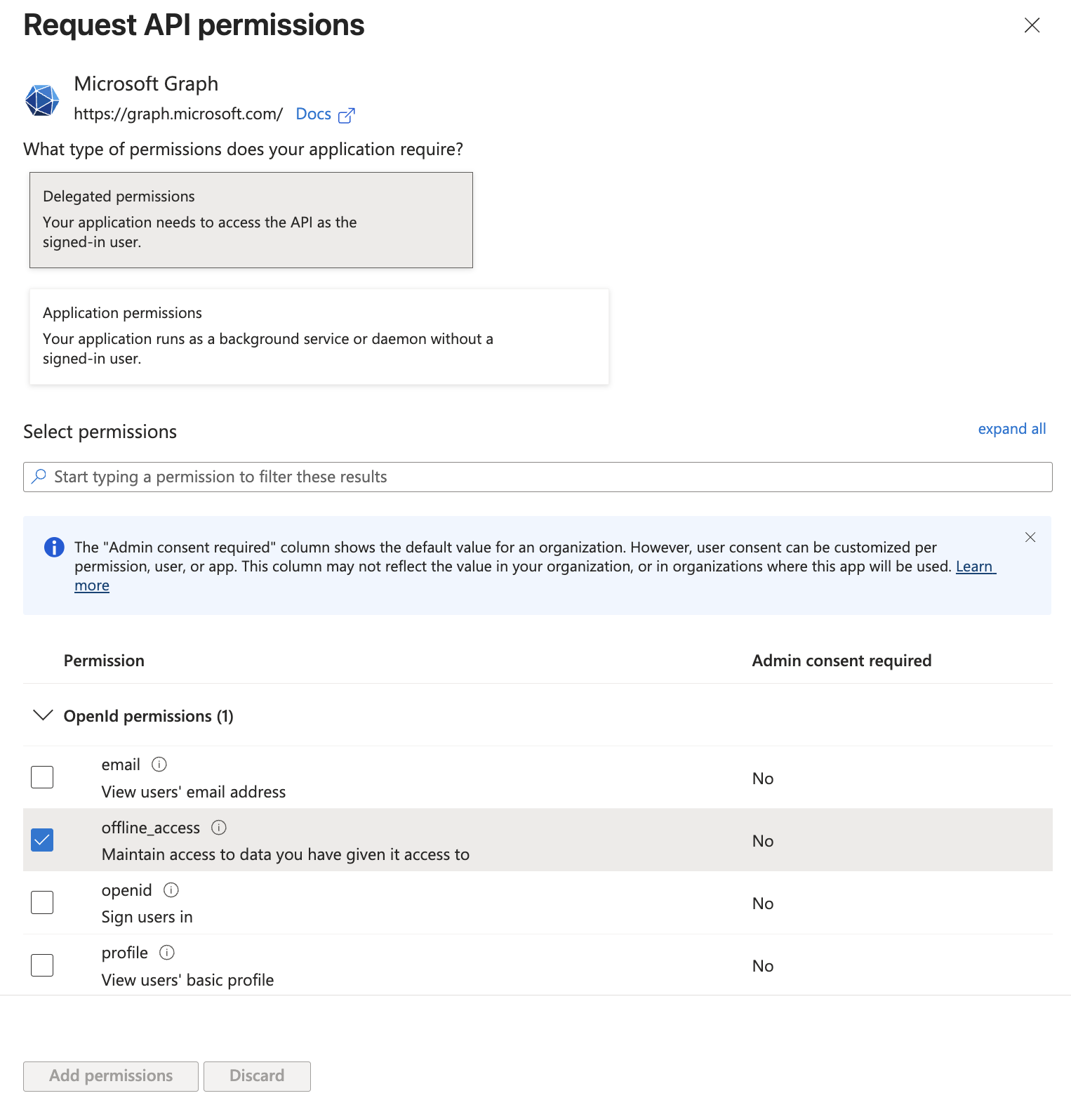 Delegated permissions