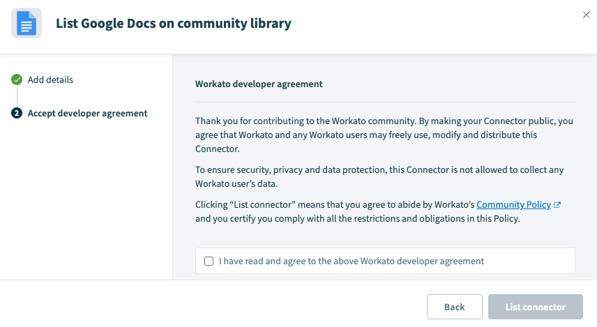 Read the Workato developer agreement