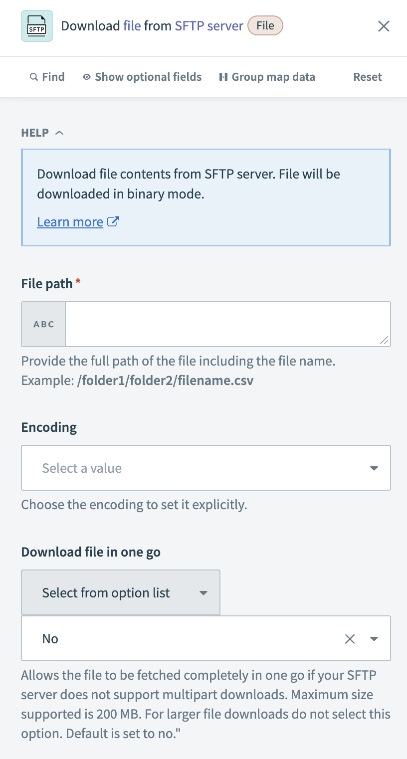 Configure the Download file action