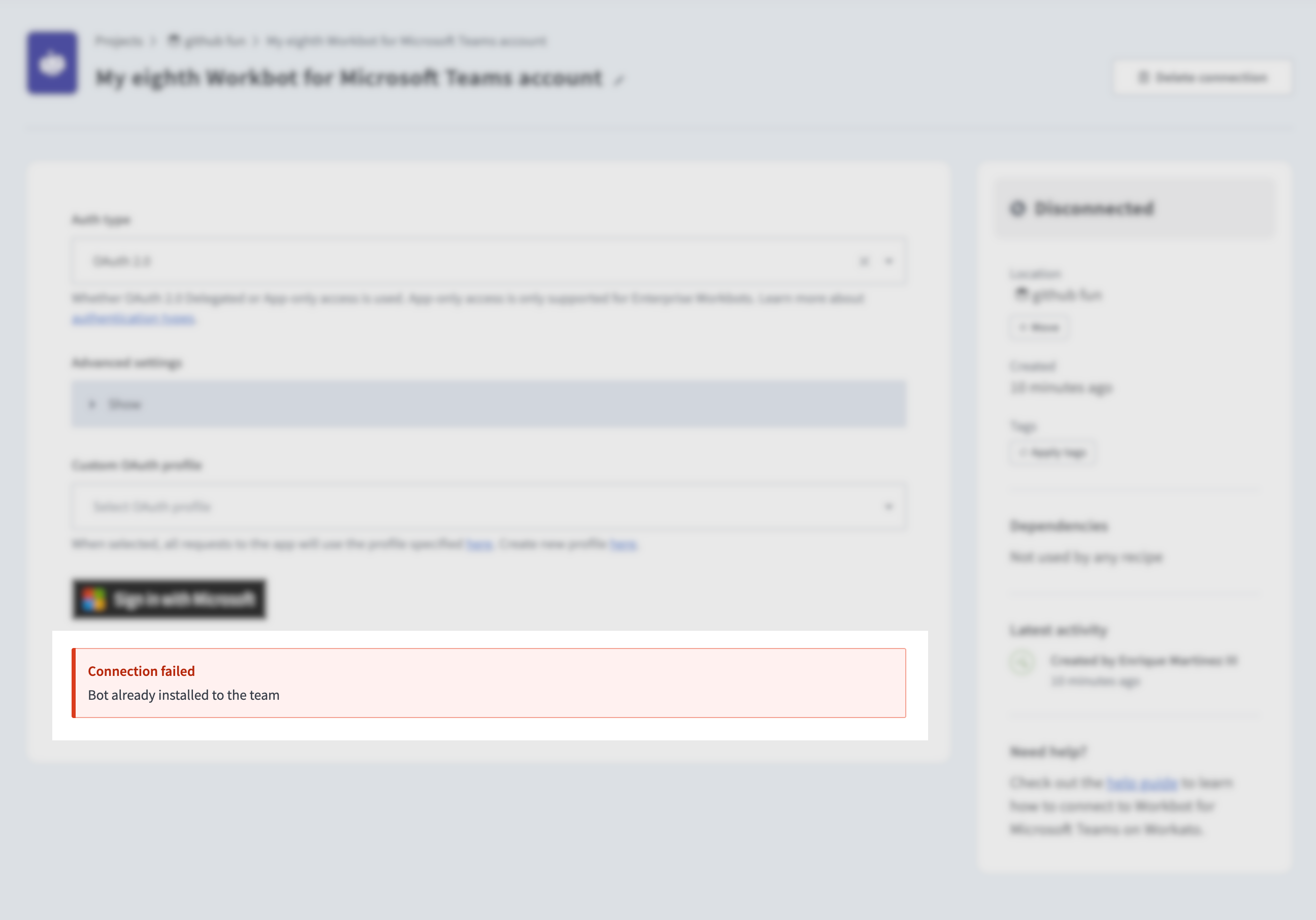 Duplicate Workbot connection error