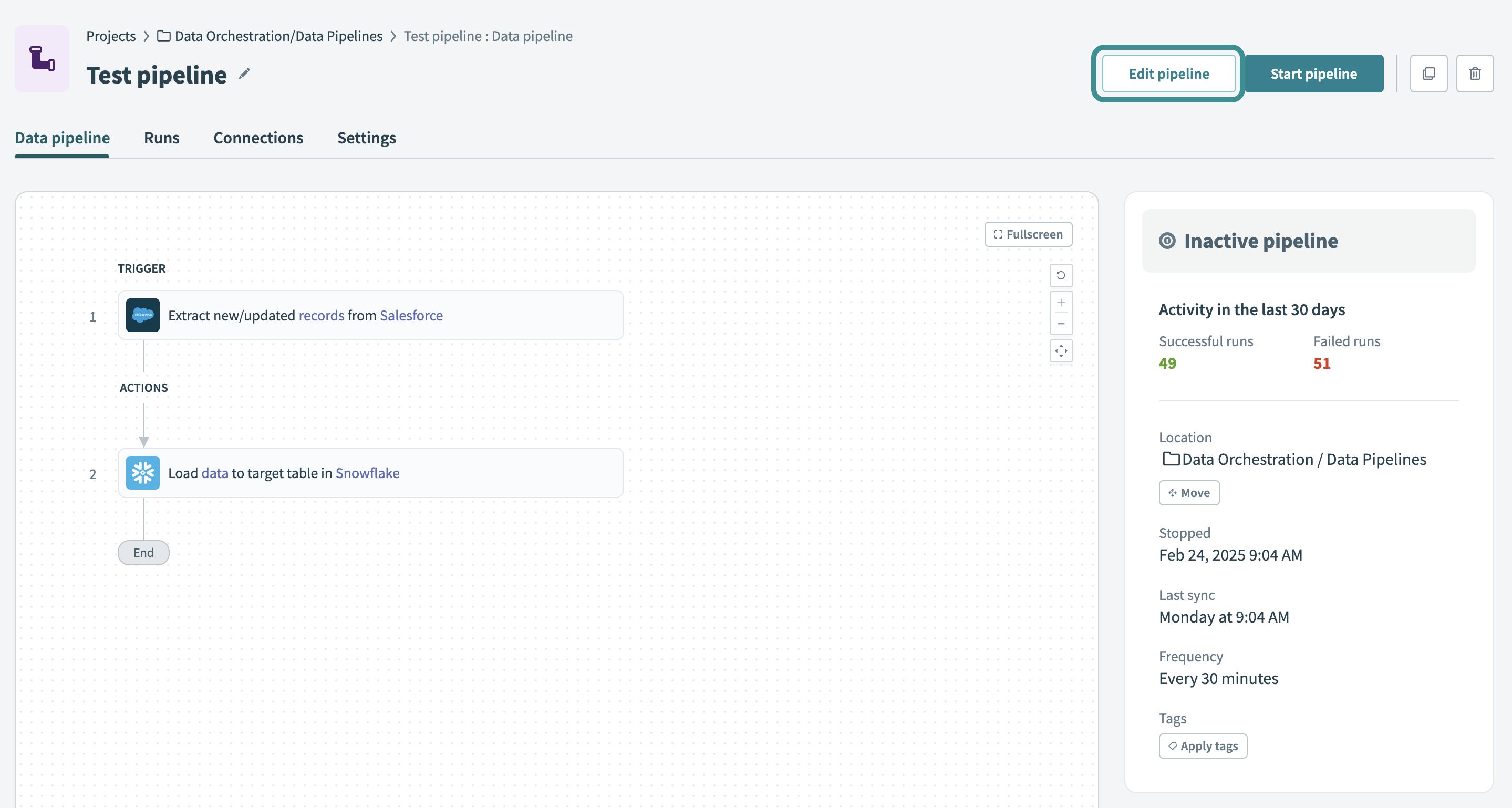 Edit data pipeline