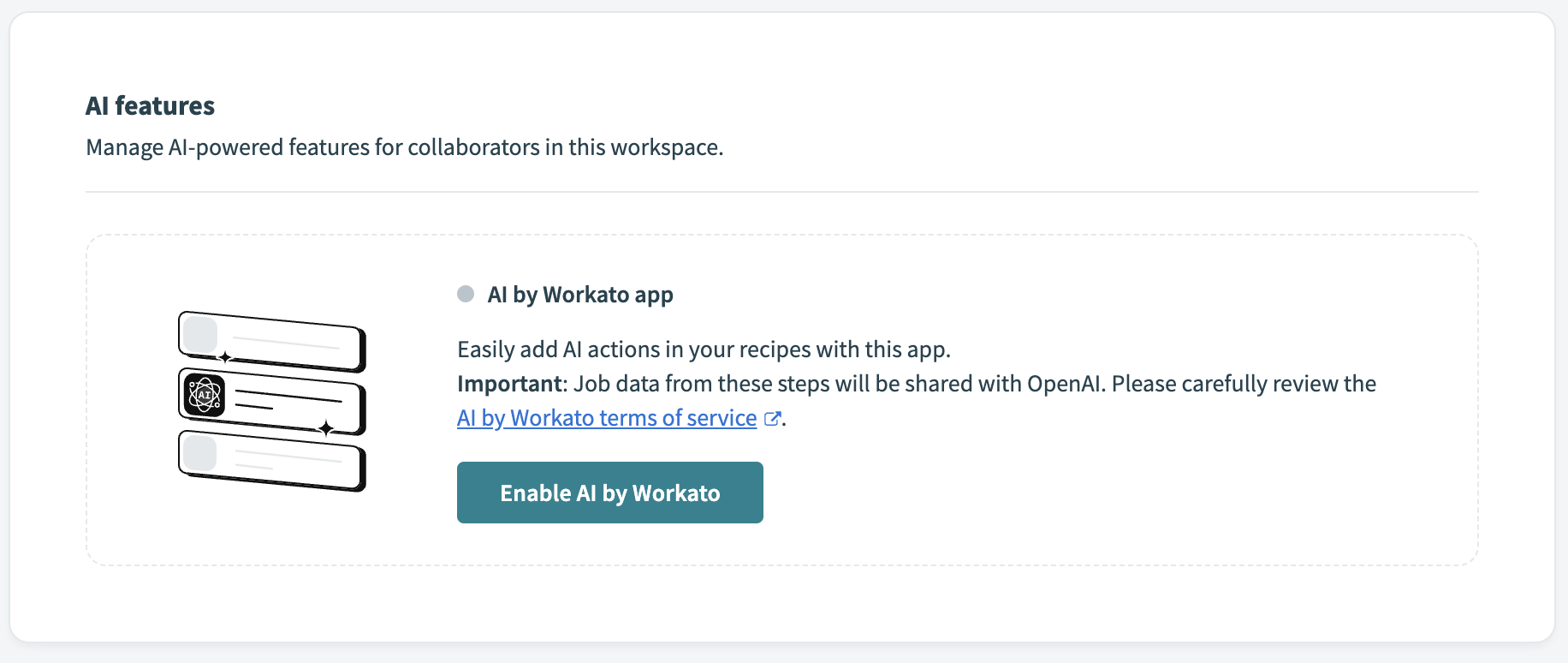 Enable AI by Workato in your workspace settings