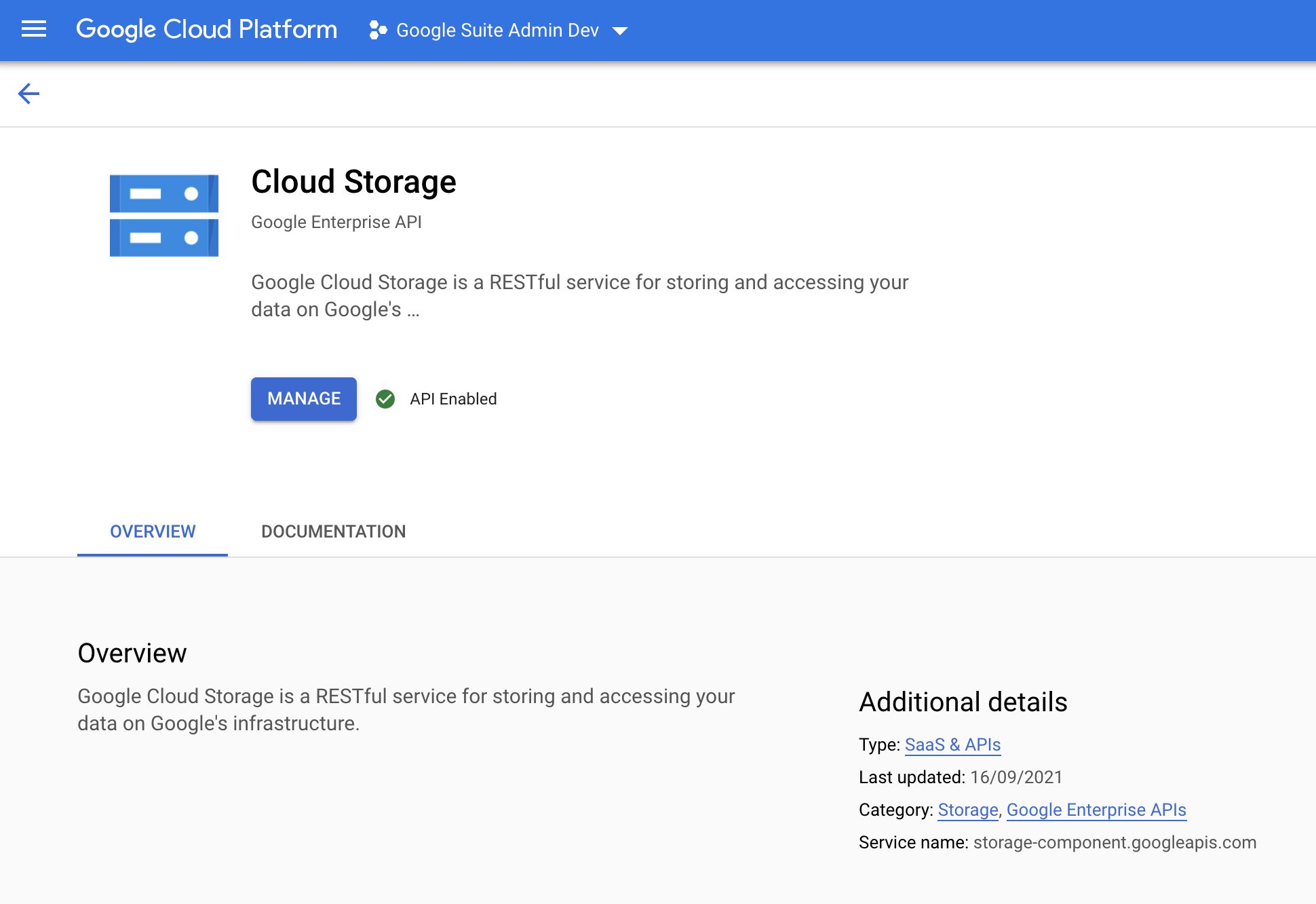 Enable Google Cloud Storage API in the Google Cloud Platform