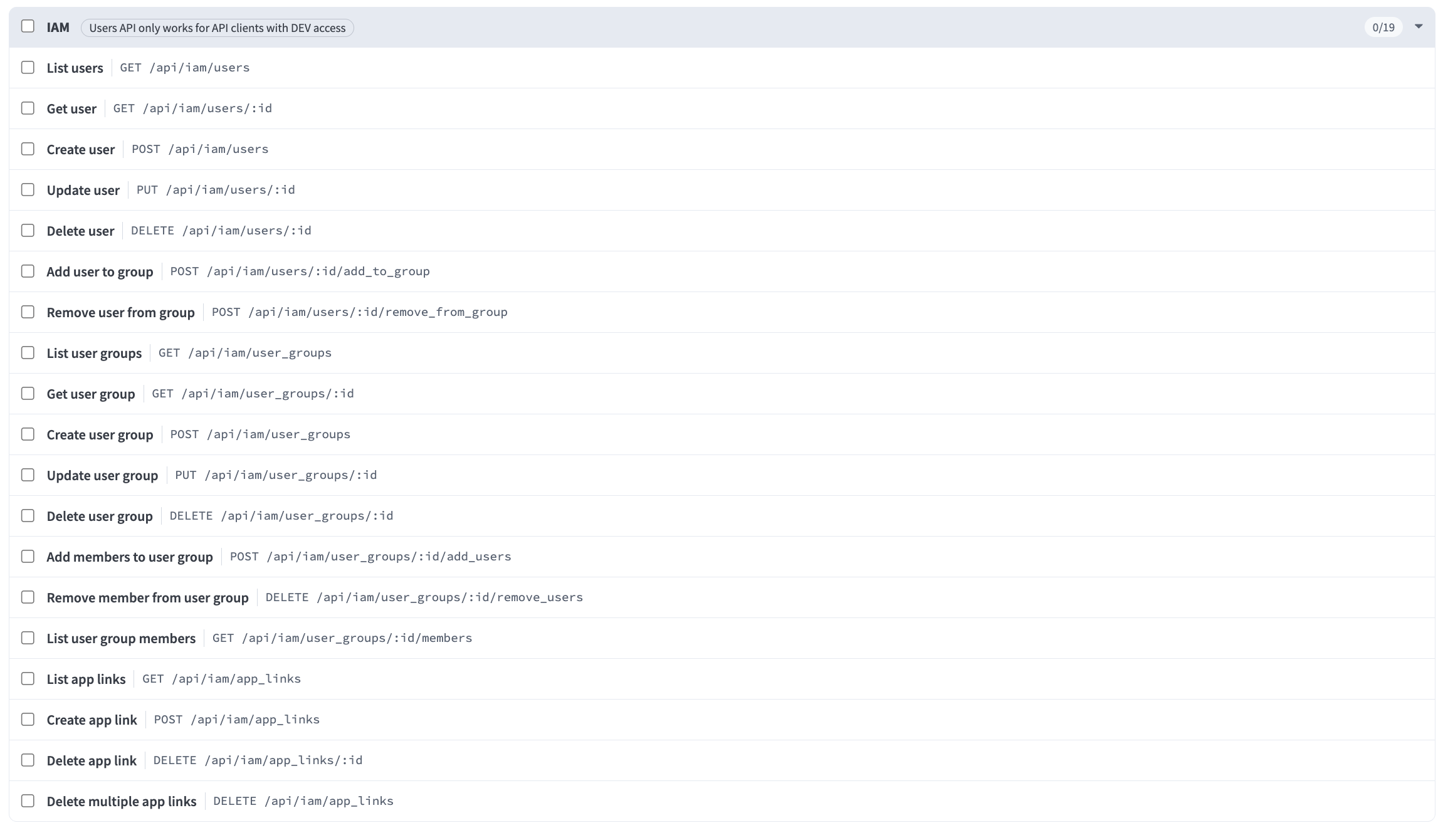 Select the API endpoints you plan to enable