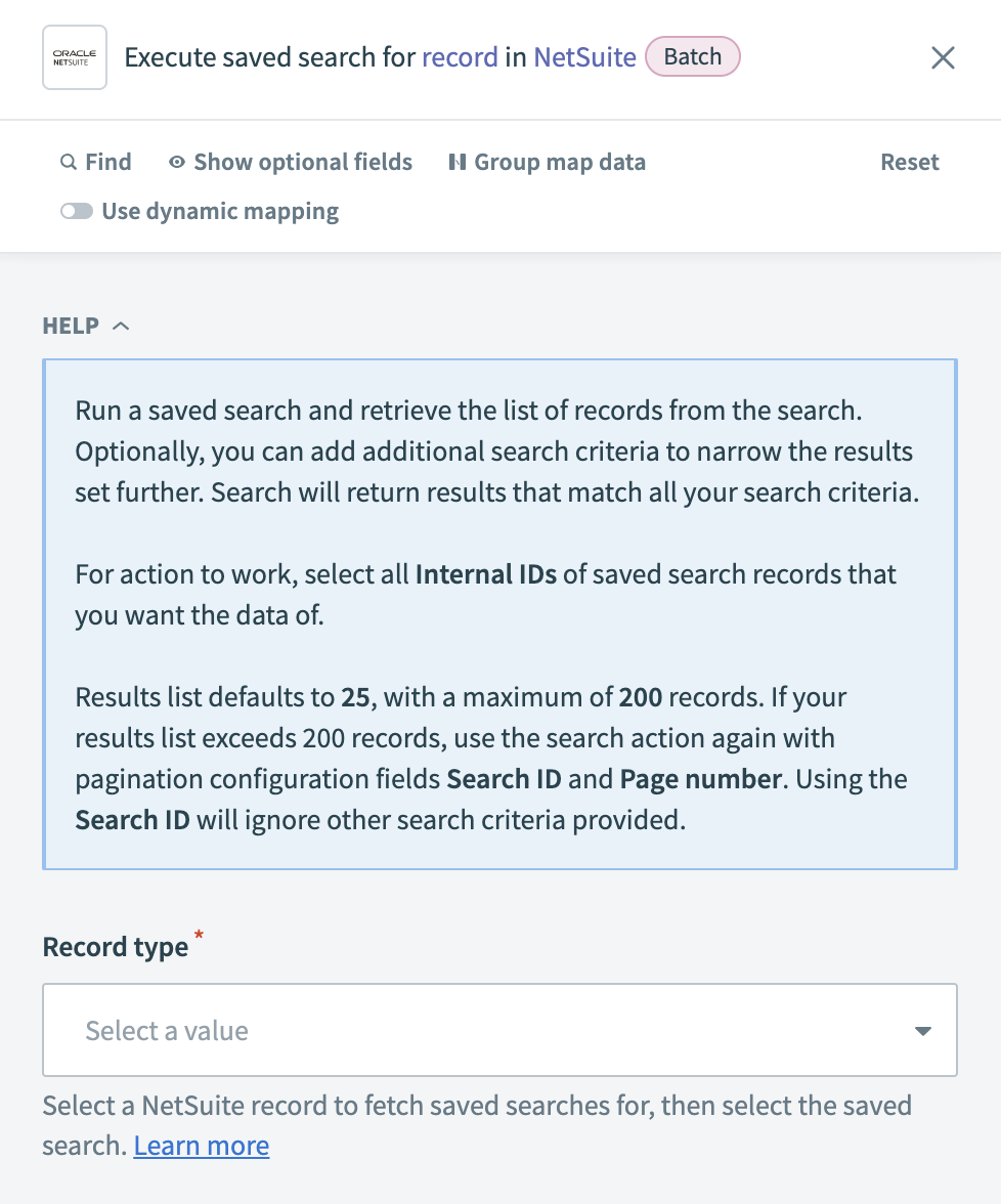 Execute saved search for record action