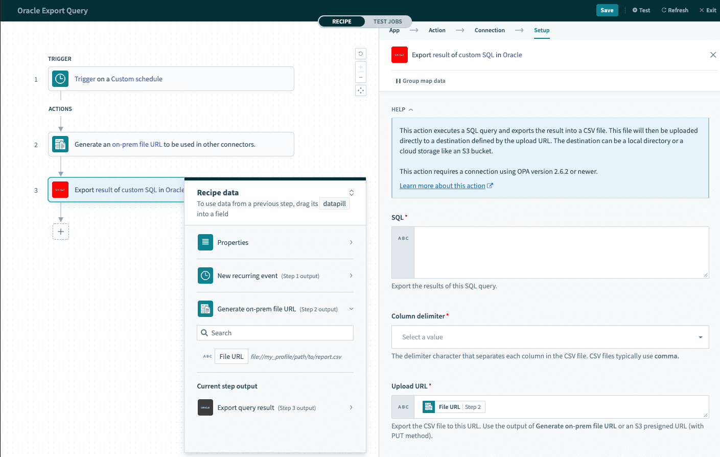 Export query result action