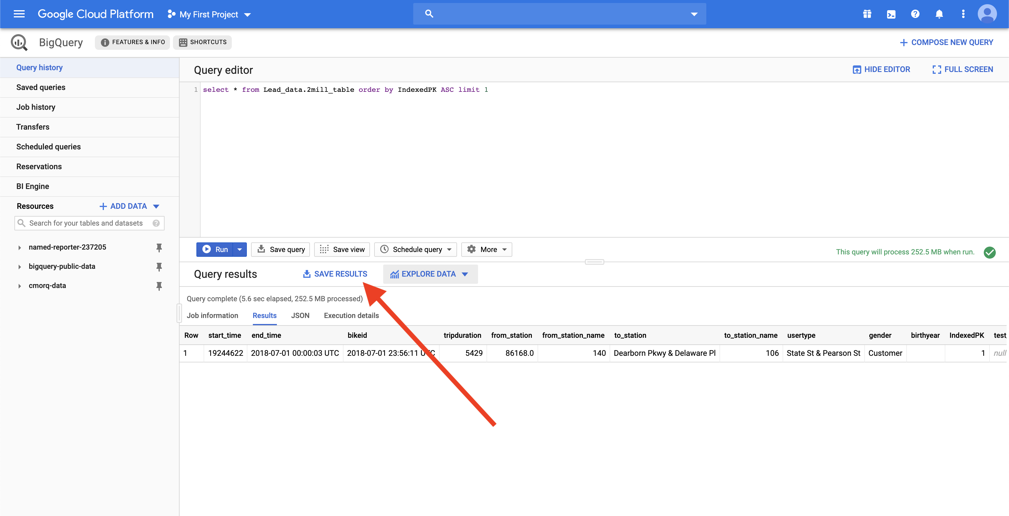 BigQuery から CSV をエクスポートする