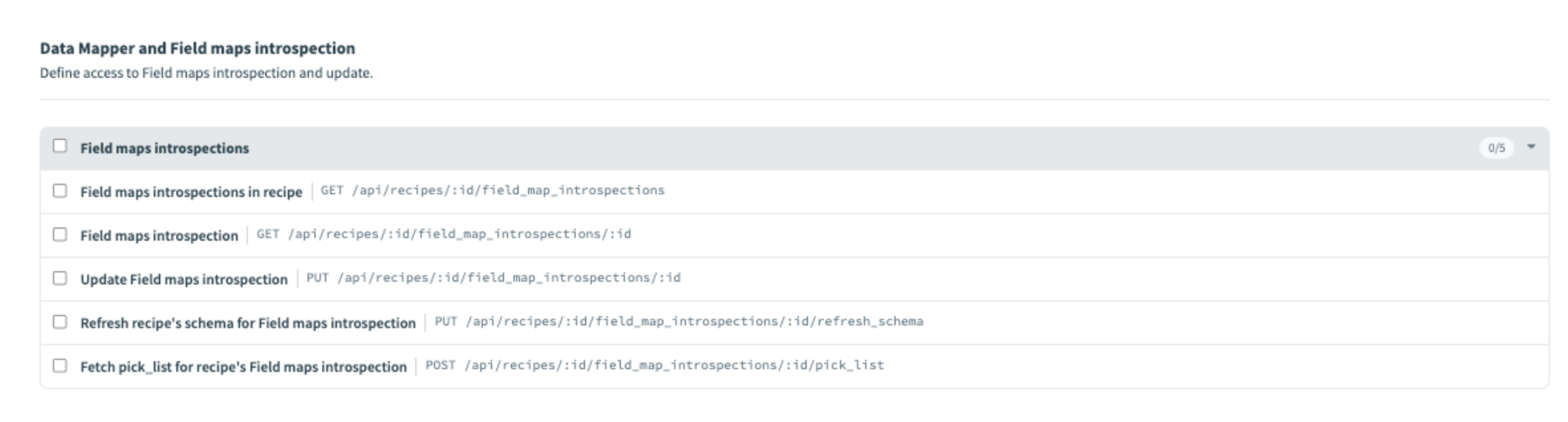 Field mapping endpoints