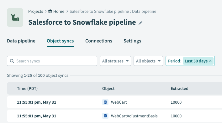 Search, filter, or sort the table