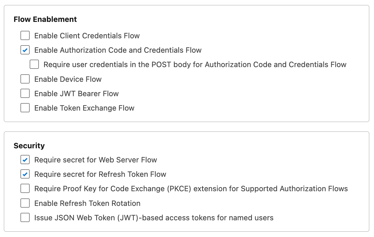 Configure the Flow Enablement and Security fields