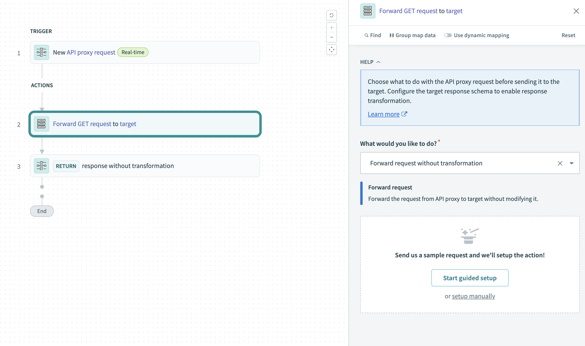 Configure the Forward request to target action