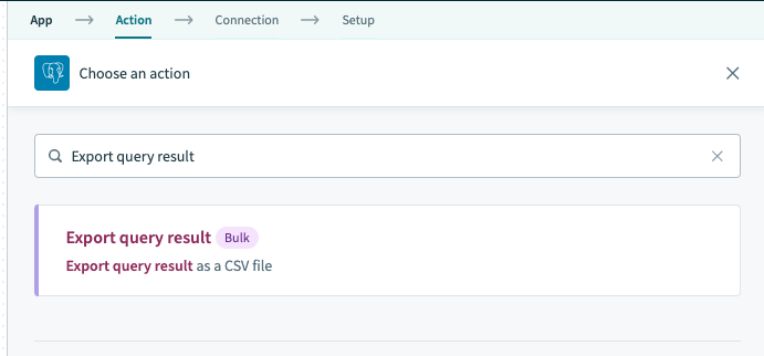 Generic export query result action