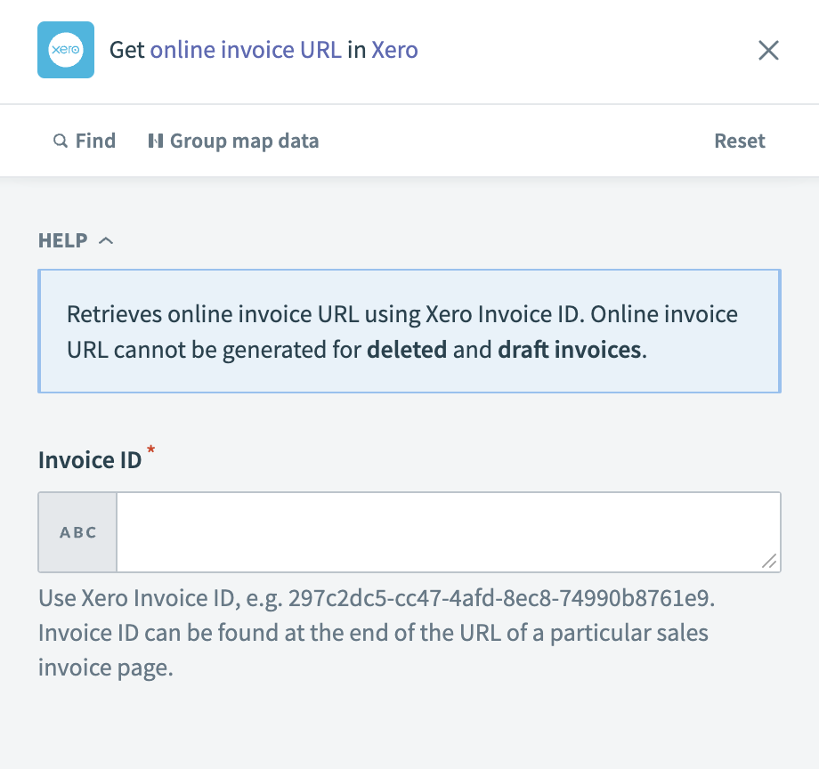 Get online invoice URL action