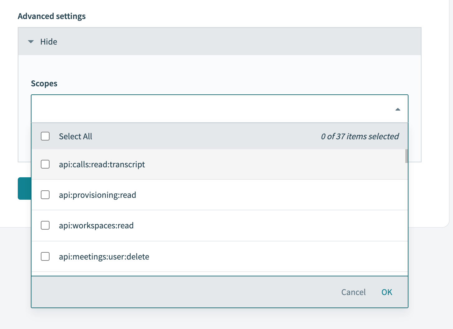 Gong のスコープの選択