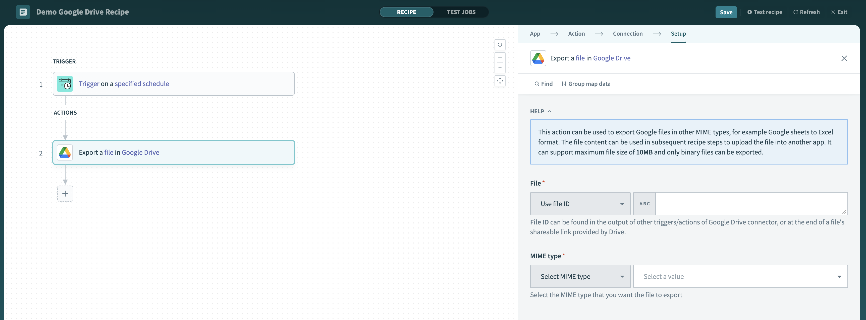 Google Drive Export file action