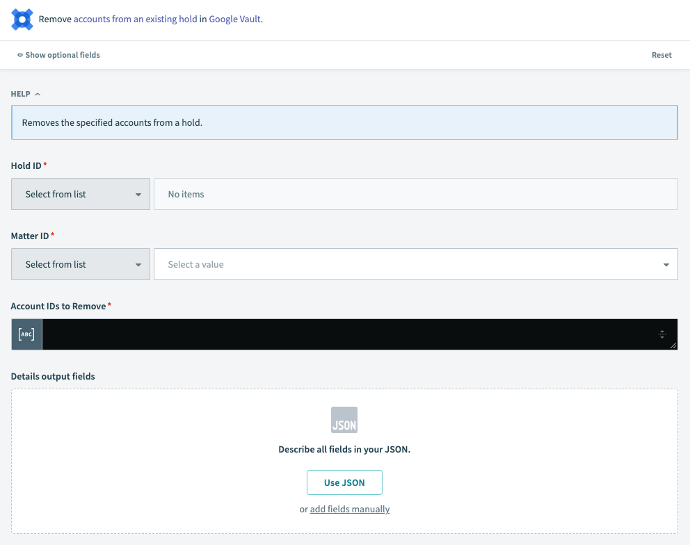 Google Vault Remove accounts from hold action