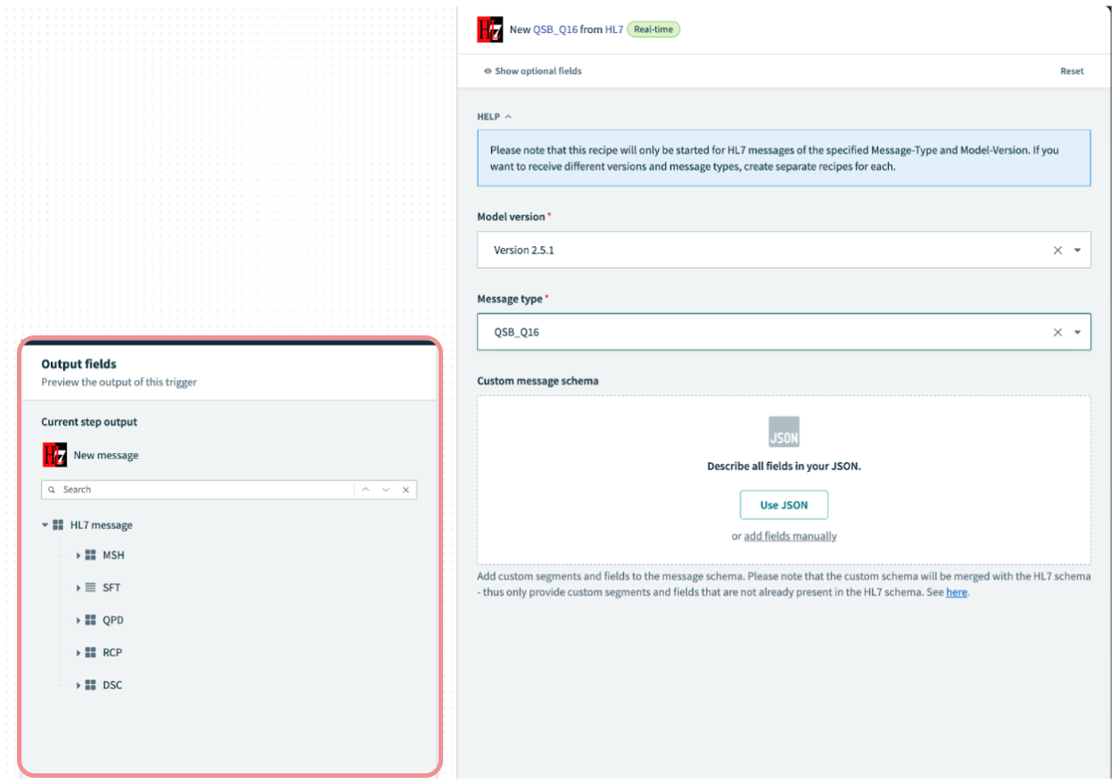 New message trigger output fields