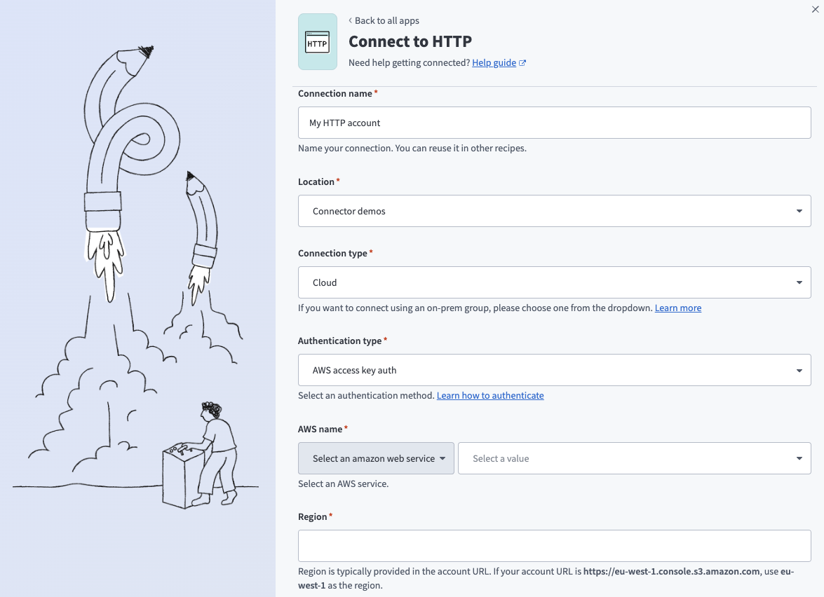 HTTP (AWS access key auth) コネクターのコネクションの設定項目