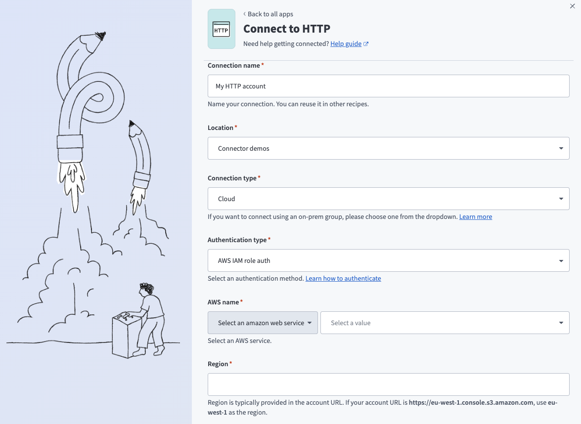HTTP (AWS access key auth) コネクターのコネクションの設定項目