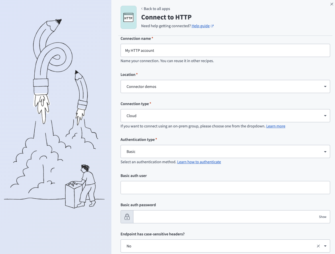 HTTP コネクターの認証タイプ : Basic