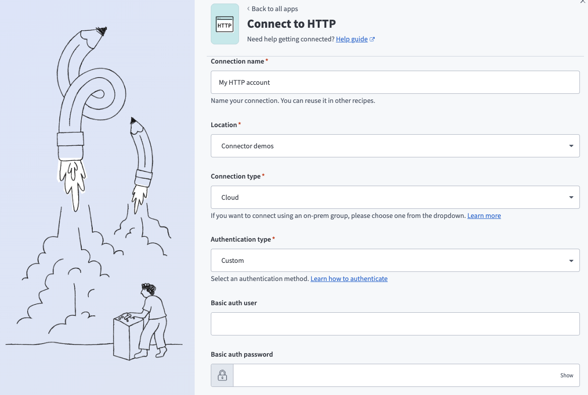 カスタムの HTTP コネクター