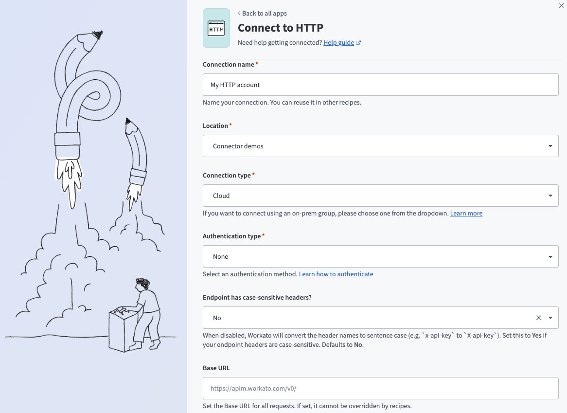 HTTP コネクターの認証タイプ : None