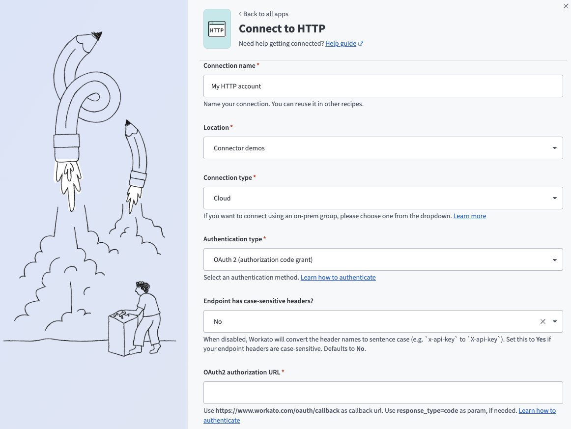 HTTP (OAuth2 authorization code grant) コネクターのコネクションの設定項目
