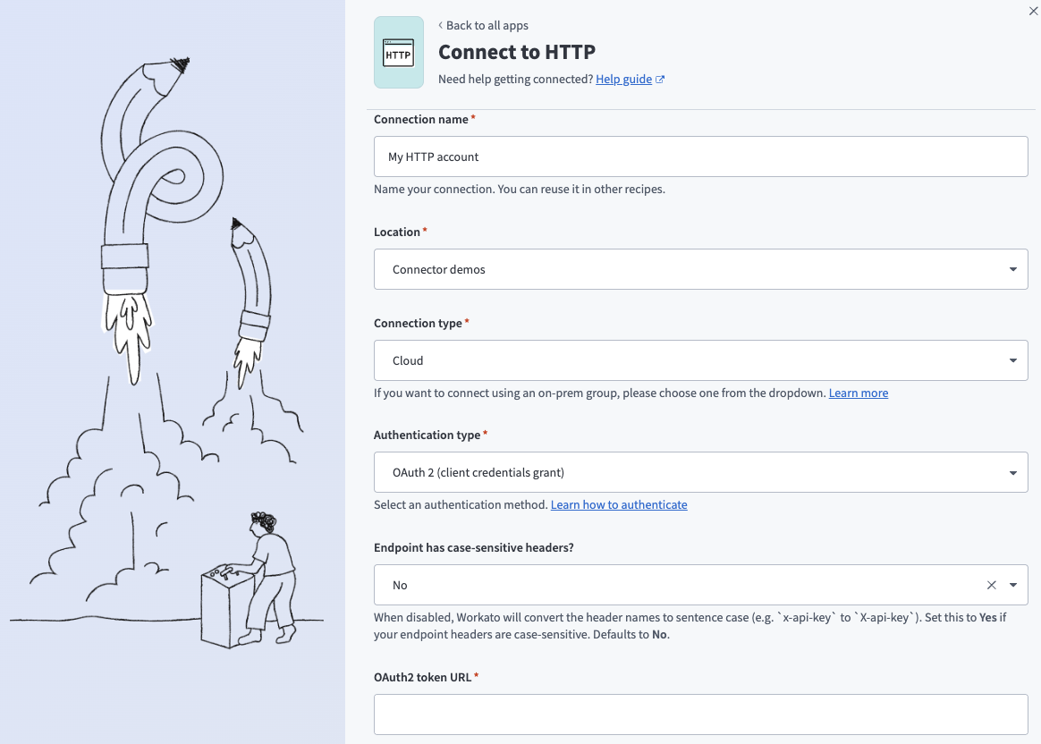 HTTP (OAuth2 client credentials grant) コネクターのコネクションの設定項目