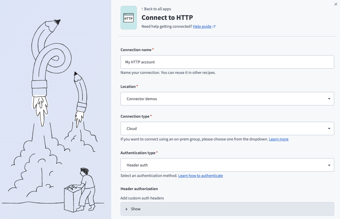 HTTP コネクターの認証タイプ : Header Auth