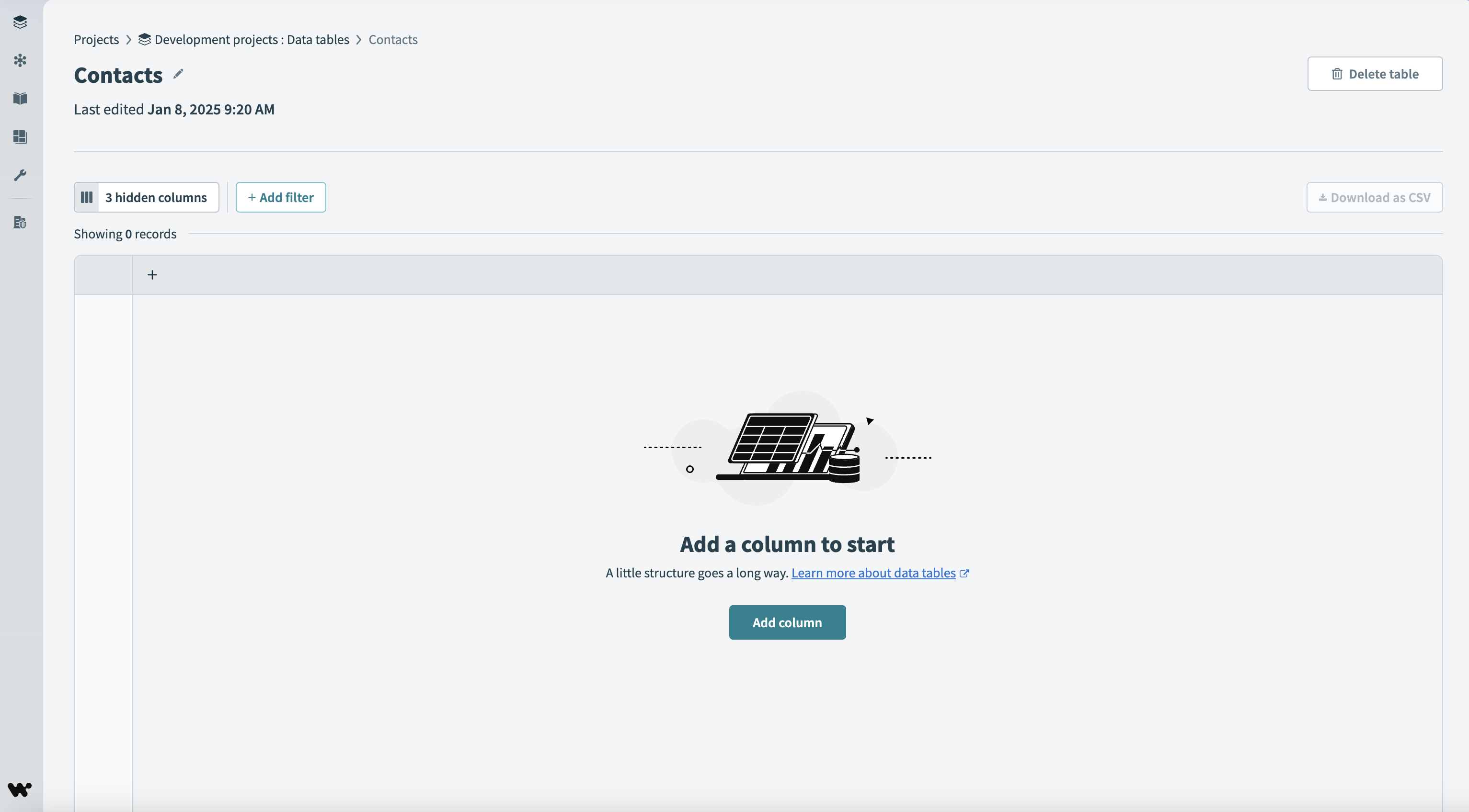 Data tables interface