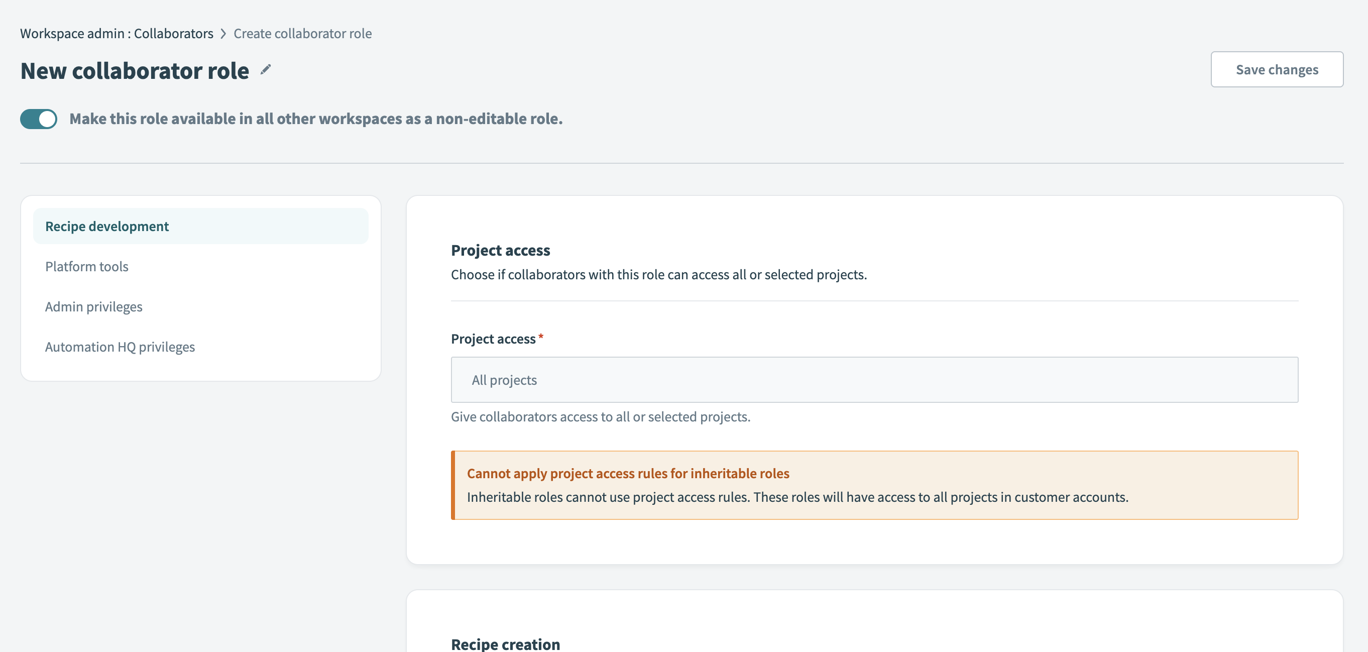 Configure an inheritable roles