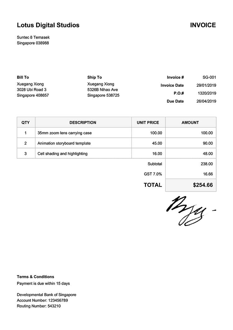 Invoice example