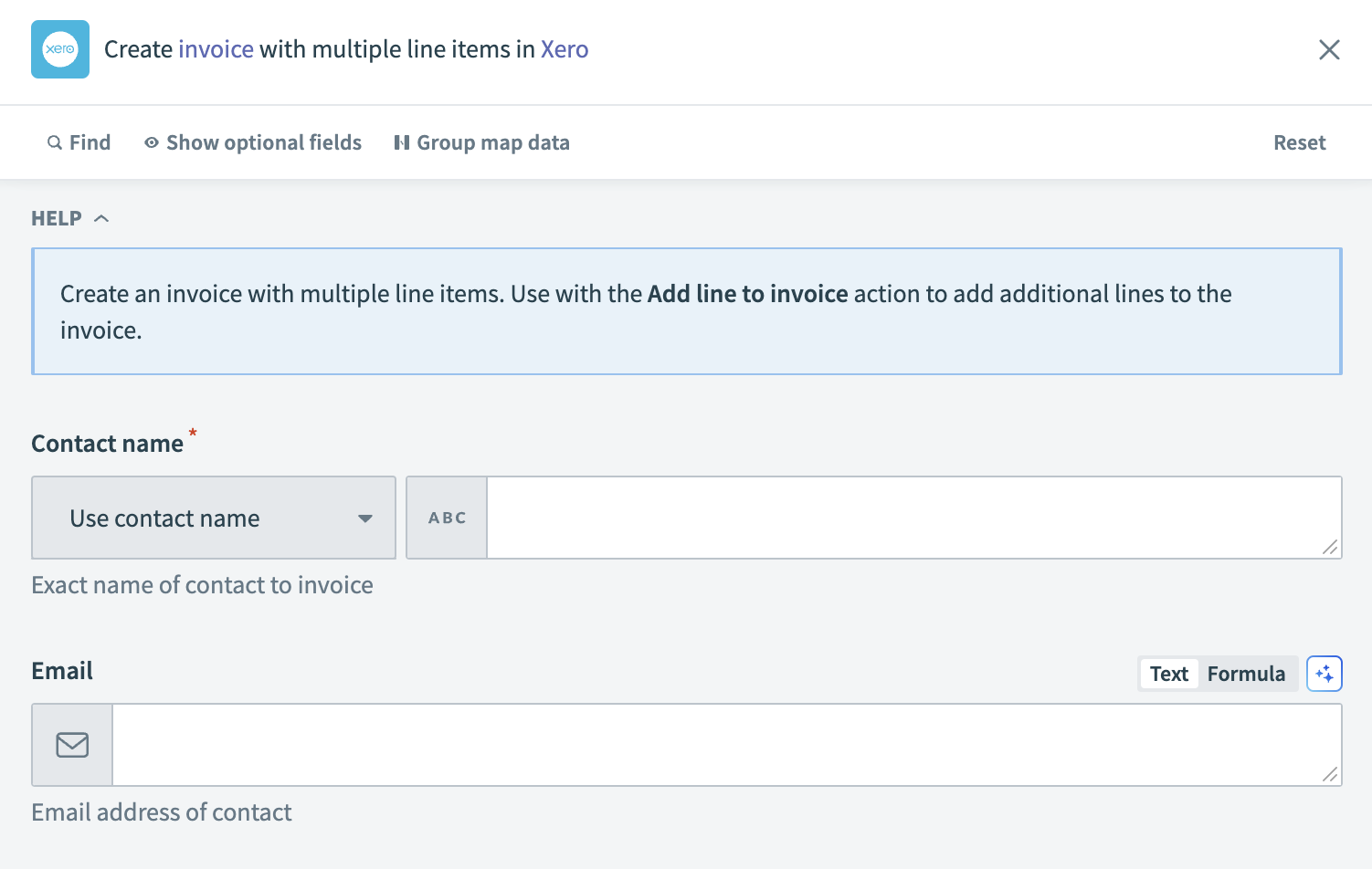 Create invoice with multiple line items action