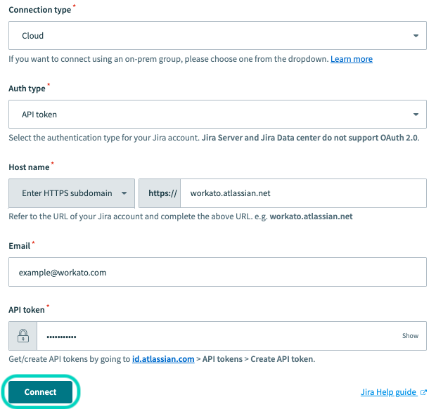 Jira connection parameters