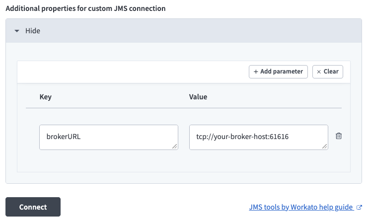 Enter your brokerURL as an additional property