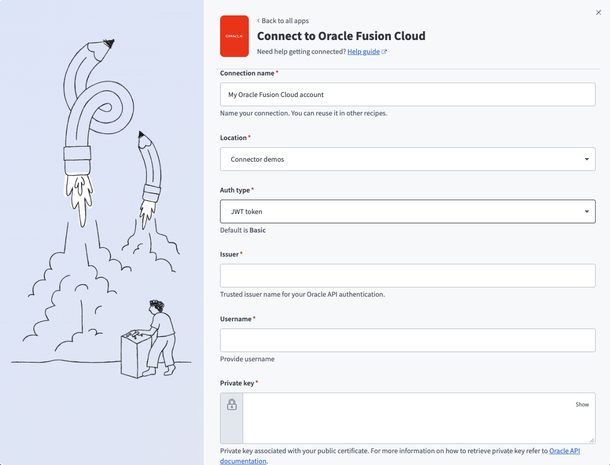 Connect to Oracle Fusion Cloud (JWT token authentication)