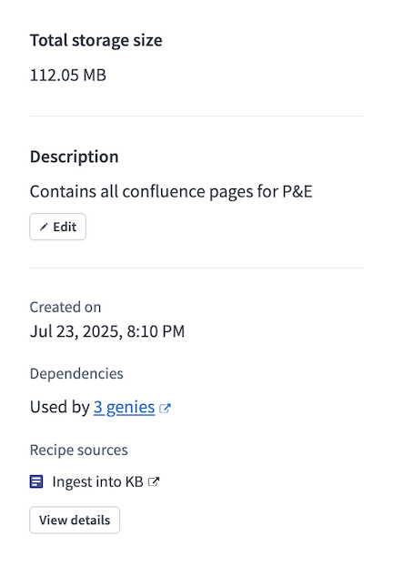 Knowledge base details panel