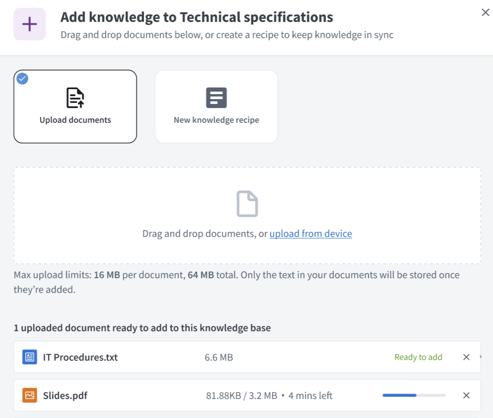 Knowledge base management file uploads