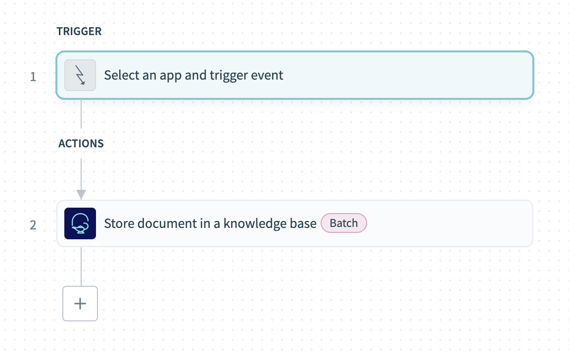 Knowledge recipe with Store knowledge in a knowledge base action automatically selected