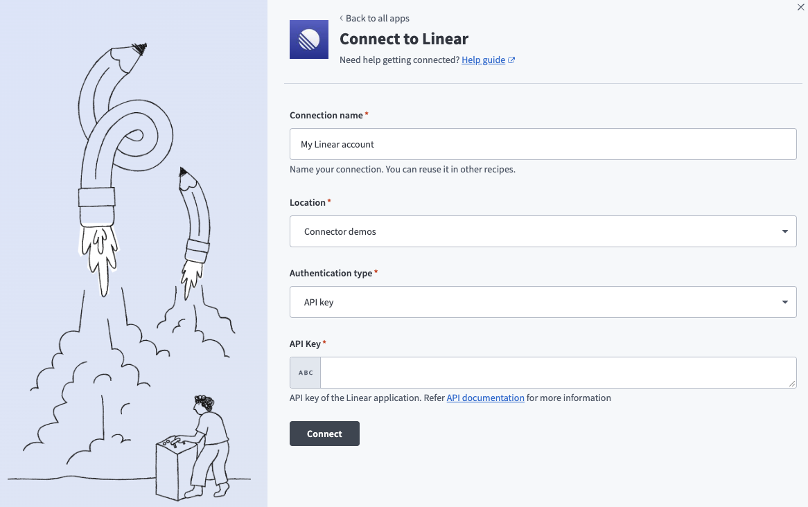 Connect to Linear using API key authentication