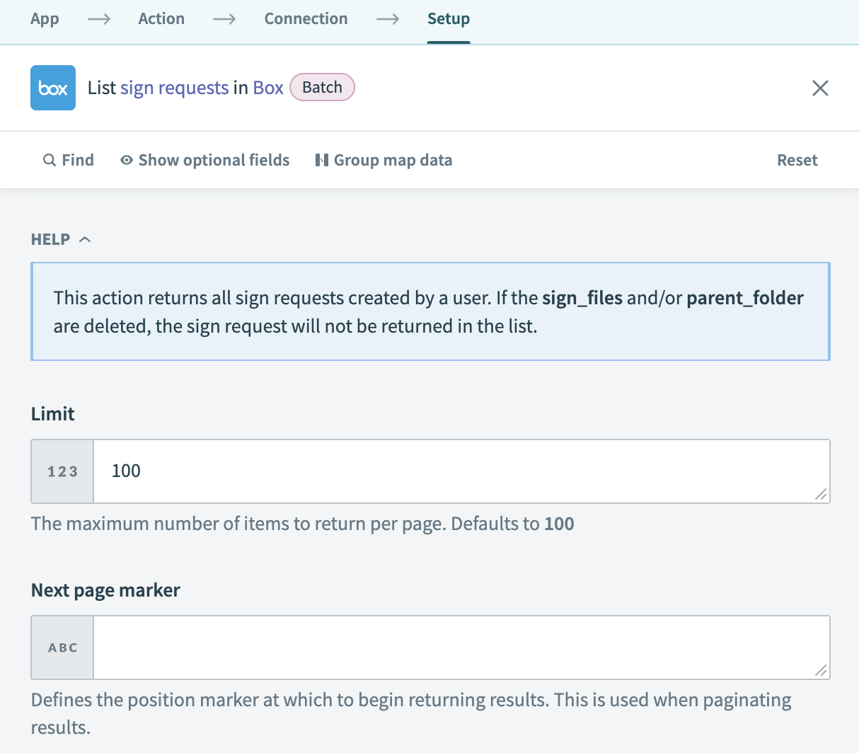 List sign requests batch action