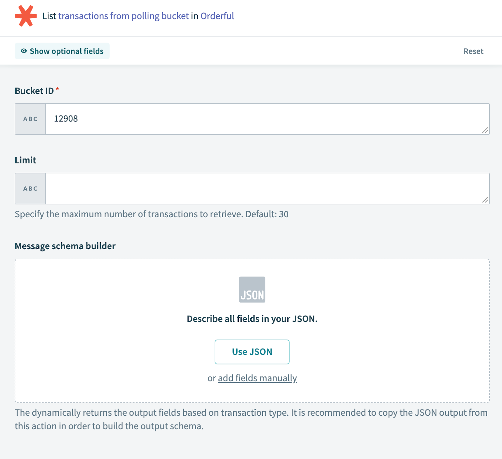 Orderful - List transactions from polling bucket action