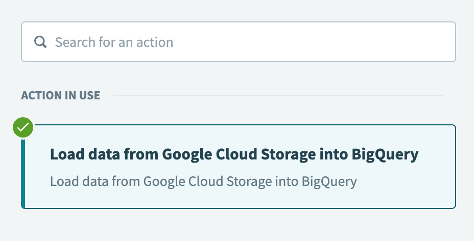 Select the Load data from Google Cloud Storage into BigQuery action