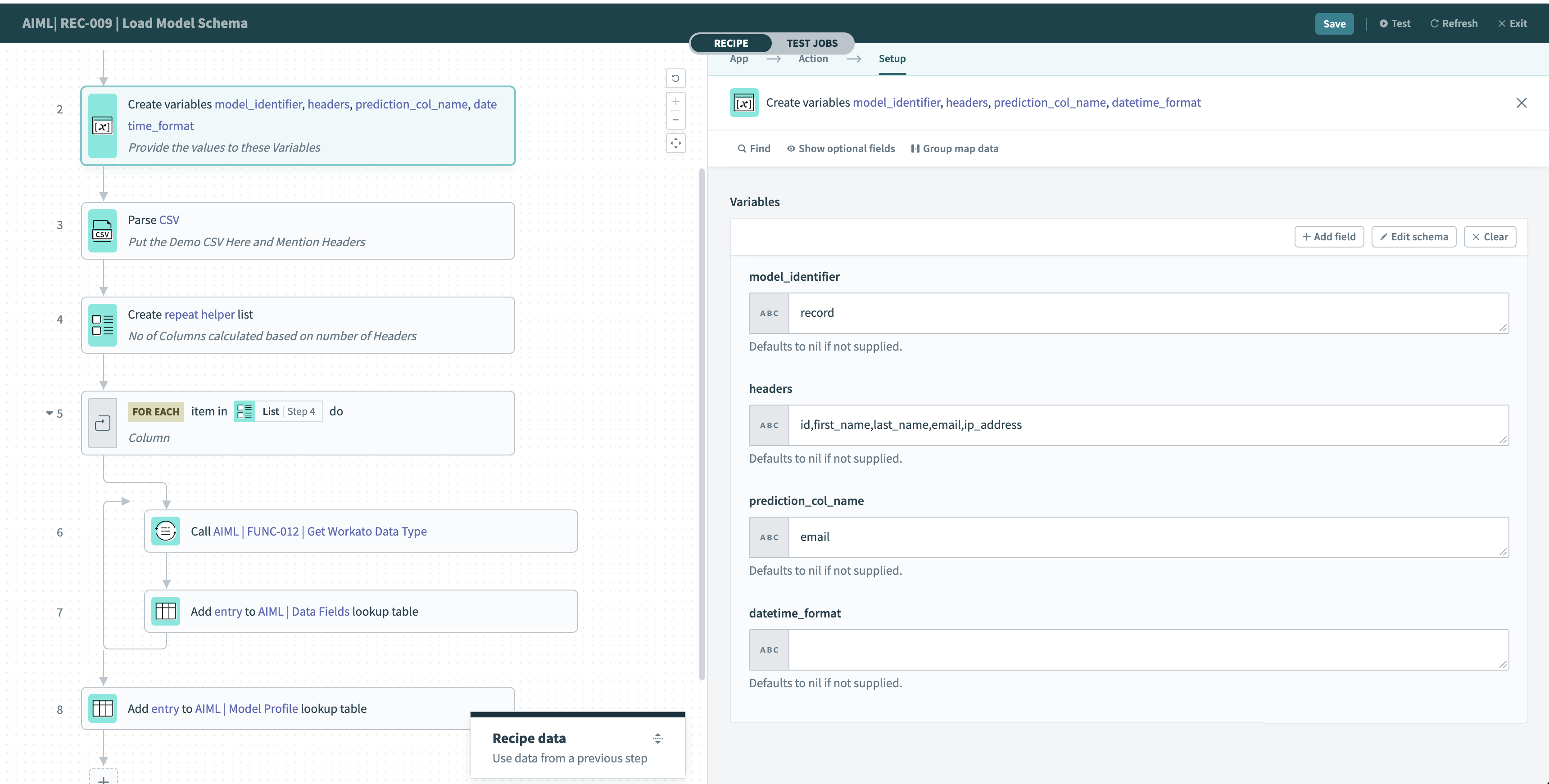 Configure the input fields