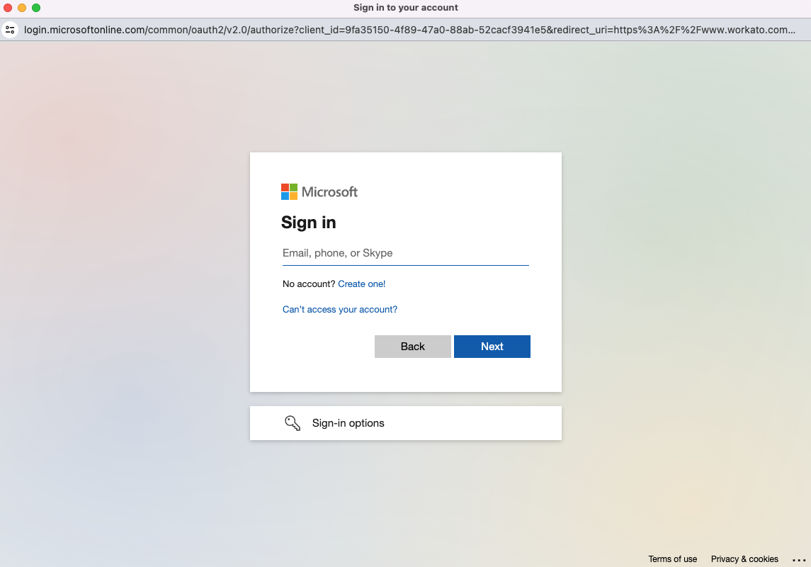 Outlook sign-in dialog
